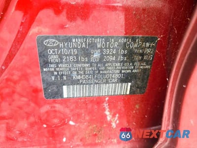 Zdjęcie 12 z 12 samochodu: 2020 HYUNDAI ELANTRA SEL VIN:KMHD84LF0LU014801 - miniatura