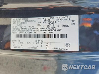 Zdjęcie 12 z 12 samochodu: 2016 FORD F150 SUPER CAB VIN:1FTEX1CP4GKE60423 - miniatura