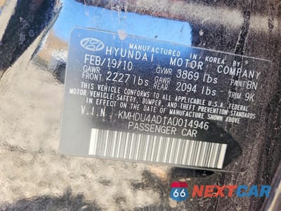 Zdjęcie 12 z 12 samochodu: 2010 HYUNDAI ELANTRA GLS VIN:KMHDU4AD1AU014946 - miniatura