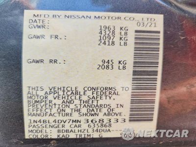Zdjęcie 12 z 12 samochodu: 2021 NISSAN ALTIMA SV VIN:1N4BL4DV7MN368333 - miniatura