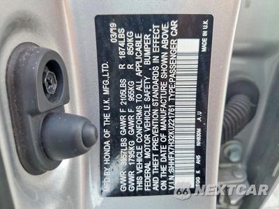Zdjęcie 13 z 13 samochodu: 2019 HONDA CIVIC LX VIN:SHHFK7H32KU221761 - miniatura