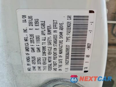 Zdjęcie 12 z 12 samochodu: 2008 HONDA ACCORD EXL VIN:1HGCP36838A058537 - miniatura