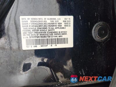 Zdjęcie 13 z 13 samochodu: 2016 HONDA PILOT EXLN VIN:5FNYF6H78GB075613 - miniatura