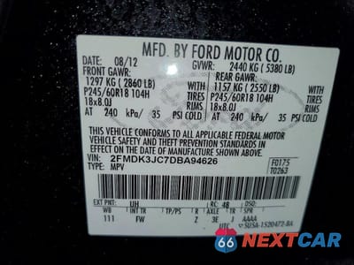 Zdjęcie 14 z 14 samochodu: 2013 FORD EDGE SEL VIN:2FMDK3JC7DBA94626 - miniatura