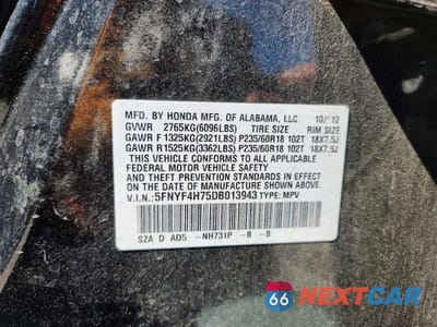 Zdjęcie 13 z 13 samochodu: 2013 HONDA PILOT EXLN VIN:5FNYF4H75DB013943 - miniatura