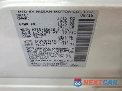 Zdjęcie 13 z 13 samochodu: 2017 NISSAN PATHFINDER S VIN:5N1DR2MNXHC606162 - miniatura