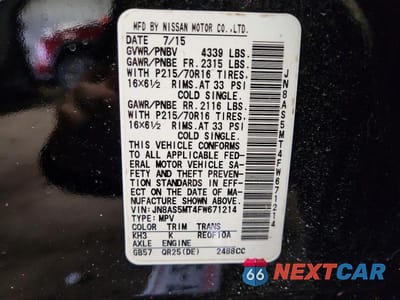 Zdjęcie 13 z 13 samochodu: 2015 NISSAN ROGUE SELECT S VIN:JN8AS5MT4FW671214 - miniatura