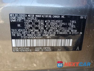 Zdjęcie 12 z 12 samochodu: 2012 TOYOTA RAV4 BASE VIN:2T3ZF4DV9CW145041 - miniatura