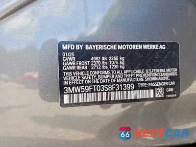 Zdjęcie 12 z 12 samochodu: 2025 BMW M340I VIN:3MW59FT03S8F31399 - miniatura