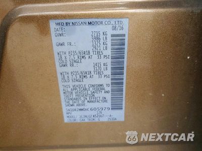 Zdjęcie 13 z 13 samochodu: 2017 NISSAN PATHFINDER SL VIN:5N1DR2MM0HC605979 - miniatura