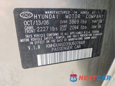 Zdjęcie 12 z 12 samochodu: 2009 HYUNDAI ELANTRA GLS VIN:KMHDU46D39U601668 - miniatura