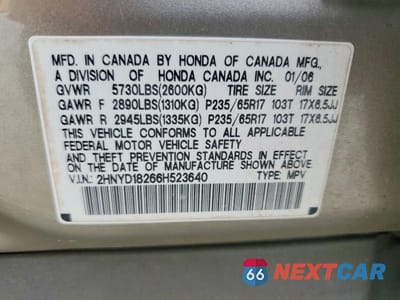 Zdjęcie 13 z 13 samochodu: 2006 ACURA MDX VIN:2HNYD18266H523640 - miniatura
