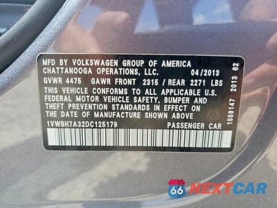 Zdjęcie 12 z 12 samochodu: 2013 VOLKSWAGEN PASSAT SE VIN:1VWBH7A32DC125179 - miniatura