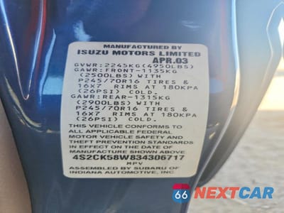 Zdjęcie 12 z 12 samochodu: 2003 ISUZU RODEO S VIN:4S2CK58W834306717 - miniatura