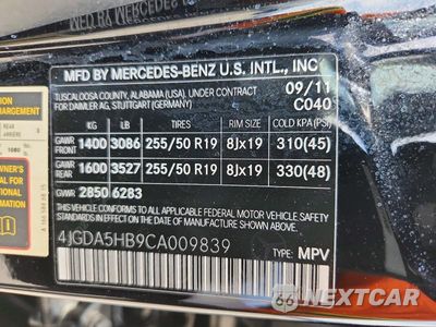 Zdjęcie 13 z 13 samochodu: 2012 MERCEDES-BENZ ML 350 4MATIC VIN:4JGDA5HB9CA009839 - miniatura