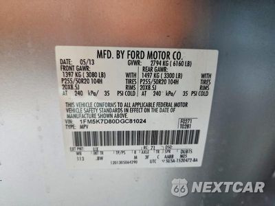 Zdjęcie 13 z 13 samochodu: 2013 FORD EXPLORER XLT VIN:1FM5K7D80DGC81024 - miniatura