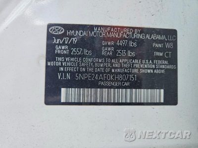 Zdjęcie 13 z 13 samochodu: 2019 HYUNDAI SONATA SE VIN:5NPE24AF0KH807151 - miniatura