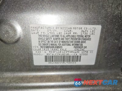 Zdjęcie 12 z 12 samochodu: 2024 NISSAN VERSA S VIN:3N1CN8DV4RL930523 - miniatura