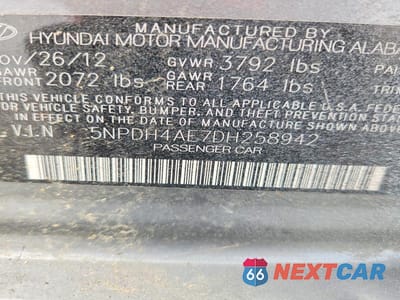 Zdjęcie 12 z 12 samochodu: 2013 HYUNDAI ELANTRA GLS VIN:5NPDH4AE7DH258942 - miniatura