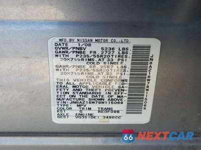 Zdjęcie 13 z 13 samochodu: 2009 NISSAN MURANO S VIN:JN8AZ18W79W115069 - miniatura