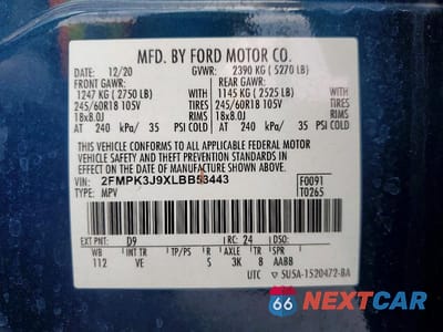 Zdjęcie 14 z 14 samochodu: 2020 FORD EDGE SEL VIN:2FMPK3J9XLBB53443 - miniatura