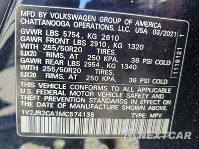 Zdjęcie 13 z 13 samochodu: 2021 VOLKSWAGEN ATLAS SE VIN:1V2JR2CA1MC574135 - miniatura