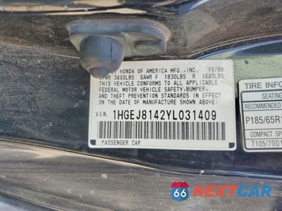 Zdjęcie 12 z 12 samochodu: 2000 HONDA CIVIC EX VIN:1HGEJ8142YL031409 - miniatura
