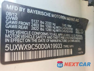 Zdjęcie 12 z 12 samochodu: 2013 BMW X3 XDRIVE28I VIN:5UXWX9C50D0A19933 - miniatura