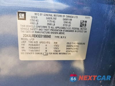 Zdjęcie 12 z 12 samochodu: 2012 GMC TERRAIN SLE VIN:2GKALMEK5C6196840 - miniatura