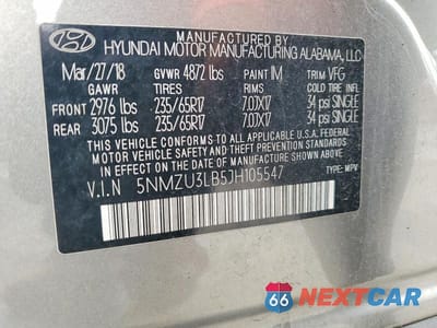 Zdjęcie 13 z 13 samochodu: 2018 HYUNDAI SANTA FE SPORT 2.4L VIN:5NMZU3LB5JH105547 - miniatura