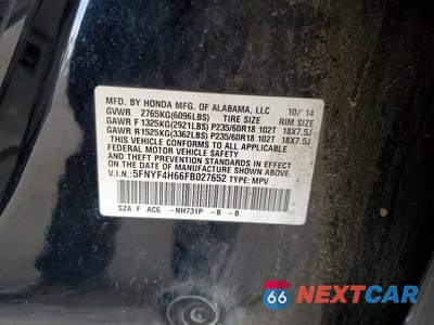 Zdjęcie 12 z 12 samochodu: 2015 HONDA PILOT EXL VIN:5FNYF4H66FB027652 - miniatura