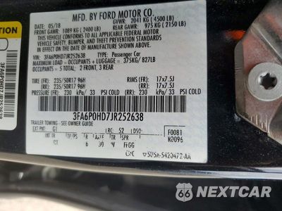 Zdjęcie 13 z 13 samochodu: 2018 FORD FUSION SE VIN:3FA6P0HD7JR252638 - miniatura