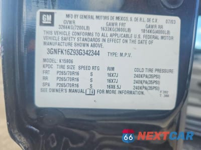 Zdjęcie 14 z 14 samochodu: 2003 CHEVROLET SUBURBAN K1500 VIN:3GNFK16Z93G342344 - miniatura