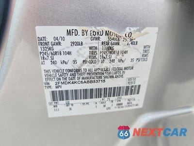 Zdjęcie 13 z 13 samochodu: 2010 FORD EDGE LIMITED VIN:2FMDK4KC6ABB53715 - miniatura