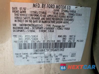 Zdjęcie 12 z 12 samochodu: 2008 MERCURY SABLE PREMIER VIN:1MEHM42W28G605543 - miniatura