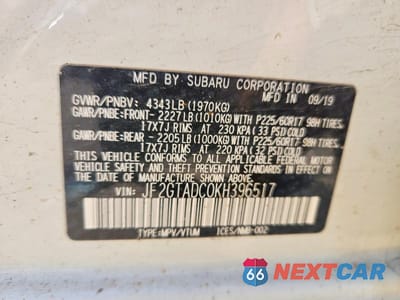 Zdjęcie 13 z 13 samochodu: 2019 SUBARU CROSSTREK PREMIUM VIN:JF2GTADC0KH396517 - miniatura