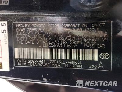Zdjęcie 12 z 12 samochodu: 2007 TOYOTA COROLLA LE VIN:JTDBR32E970136355 - miniatura