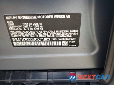 Zdjęcie 13 z 13 samochodu: 2022 BMW 750 XI VIN:WBA7U2C00NCK71802 - miniatura
