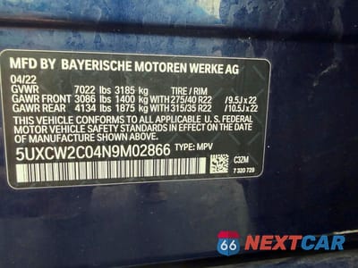 Zdjęcie 13 z 14 samochodu: 2022 BMW X7 XDRIVE40I VIN:5UXCW2C04N9M02866 - miniatura