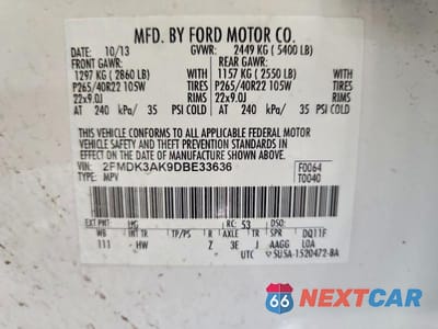 Zdjęcie 13 z 13 samochodu: 2013 FORD EDGE SPORT VIN:2FMDK3AK9DBE33636 - miniatura