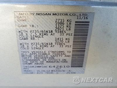 Zdjęcie 13 z 13 samochodu: 2017 NISSAN PATHFINDER VIN:5N1DR2MM5HC642610 - miniatura