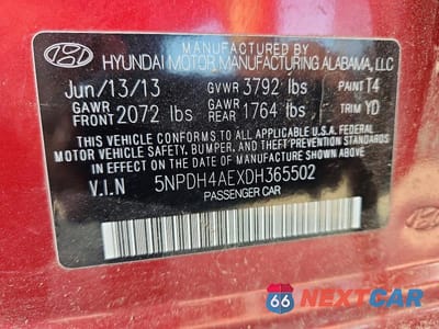 Zdjęcie 13 z 13 samochodu: 2013 HYUNDAI ELANTRA GLS VIN:5NPDH4AEXDH365502 - miniatura