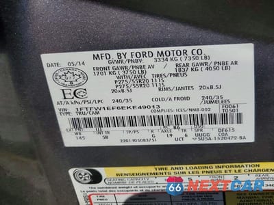 Zdjęcie 12 z 12 samochodu: 2014 FORD F150 SUPERCREW VIN:1FTFW1EF6EKE49013 - miniatura