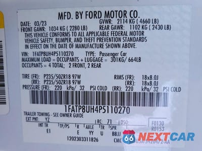 Zdjęcie 12 z 12 samochodu: 2023 FORD MUSTANG VIN:1FATP8UH4P5110270 - miniatura