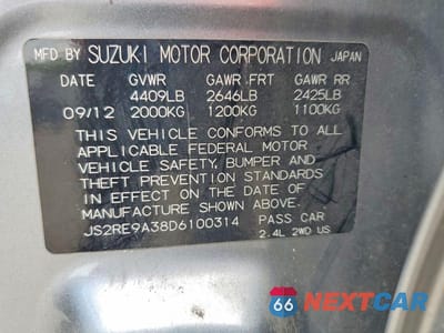 Zdjęcie 12 z 12 samochodu: 2013 SUZUKI KIZASHI SE VIN:JS2RE9A38D6100314 - miniatura