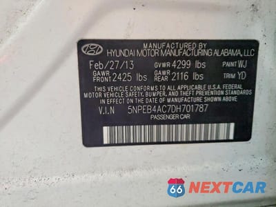 Zdjęcie 12 z 12 samochodu: 2013 HYUNDAI SONATA GLS VIN:5NPEB4AC7DH701787 - miniatura
