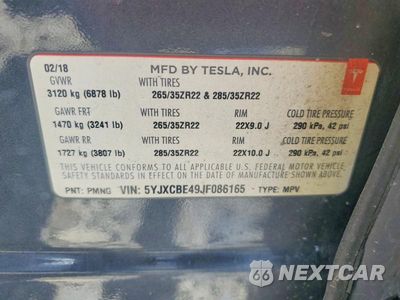 Zdjęcie 12 z 12 samochodu: 2018 TESLA MODEL X VIN:5YJXCBE49JF086165 - miniatura