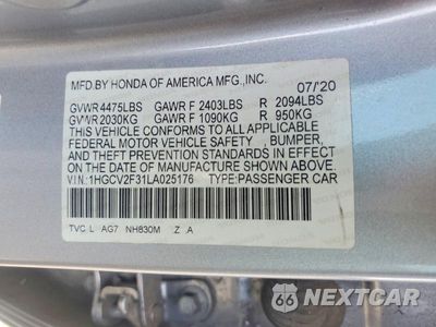 Zdjęcie 12 z 12 samochodu: 2020 HONDA ACCORD SPORT VIN:1HGCV2F31LA025176 - miniatura