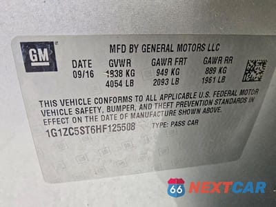Zdjęcie 12 z 12 samochodu: 2017 CHEVROLET MALIBU LS VIN:1G1ZC5ST6HF125508 - miniatura