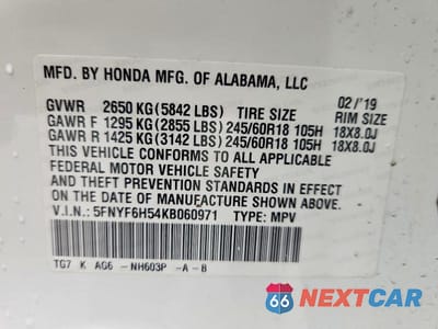 Zdjęcie 13 z 13 samochodu: 2019 HONDA PILOT EXL VIN:5FNYF6H54KB060971 - miniatura